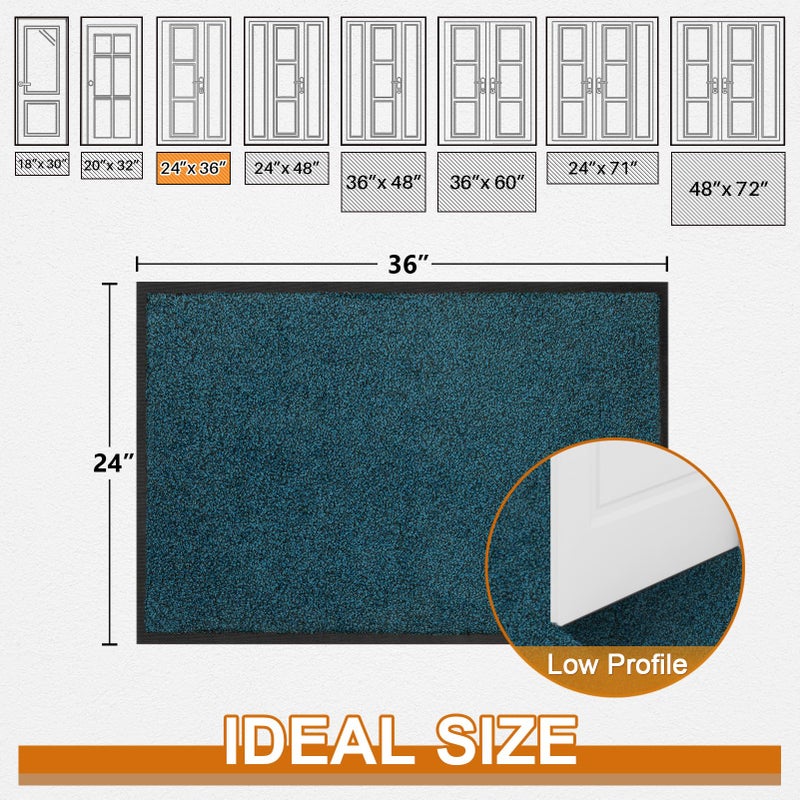Mibao Front Door Mat, Dirt Trapper Welcome Mat for Outdoor Indoor, Non-Slip Waterproof Doormat, Durable Low Profile Entry Rug for Back Door Outside Patio Porch, 36" x 24", Blue - Image 2